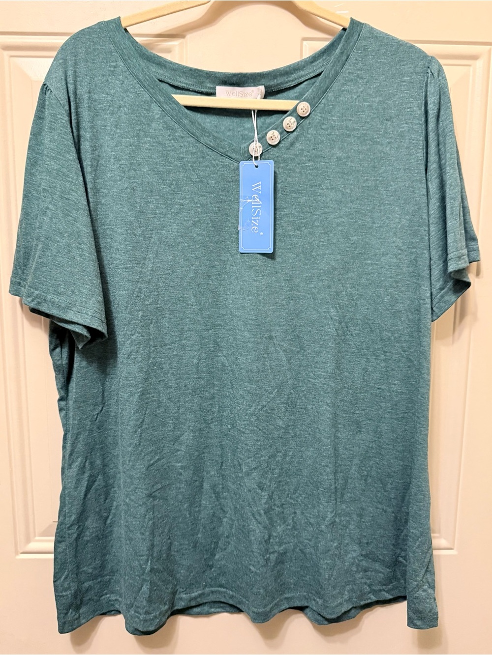Wellsize Heather Green Short Sleeved Top with Button Detail Size XL